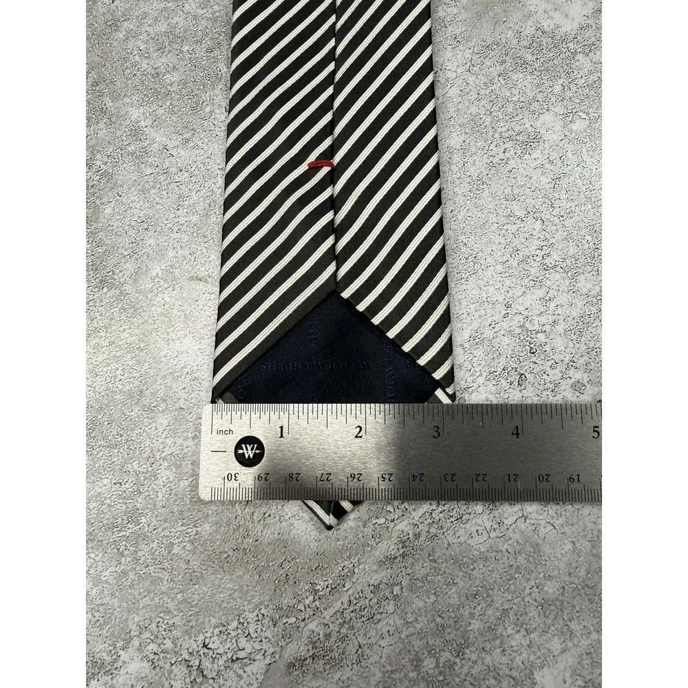 Woolworths Silk Tie Mens One Size Black Striped Pointed 100% Silk‎ Woven Necktie